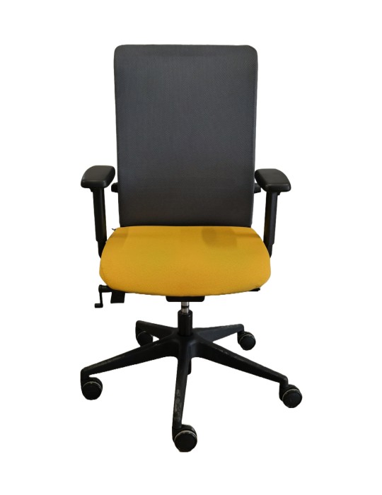 Fauteuil de travail - Ligne S Eco - Neuf - Dossier résille Gris / Assise tissus Jaune