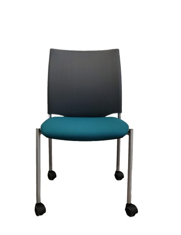 Chaise conférence  - Neuf - Cabaret sur roulettes - Dossier résille Gris / Assise tissus bleu