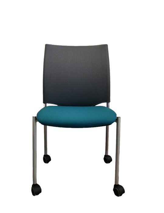 Chaise conférence  - Neuf - Cabaret sur roulettes - Dossier résille Gris / Assise tissus bleu