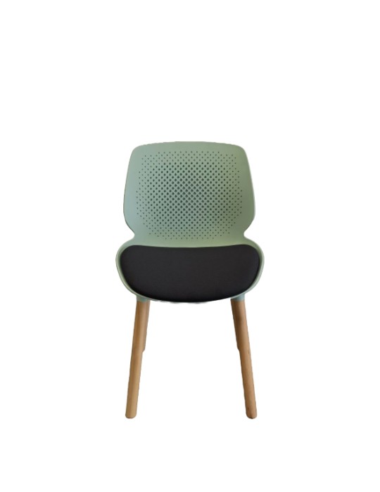 Chaise visiteur Inyo Dossier perforé polypropylène Vert d'eau / Assise tissus bleu marine