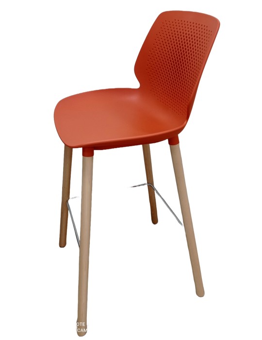 Tabouret haut coque -Neuf - corail Inyo  Dossier résille / tissus couleur  Assise tissus couleur