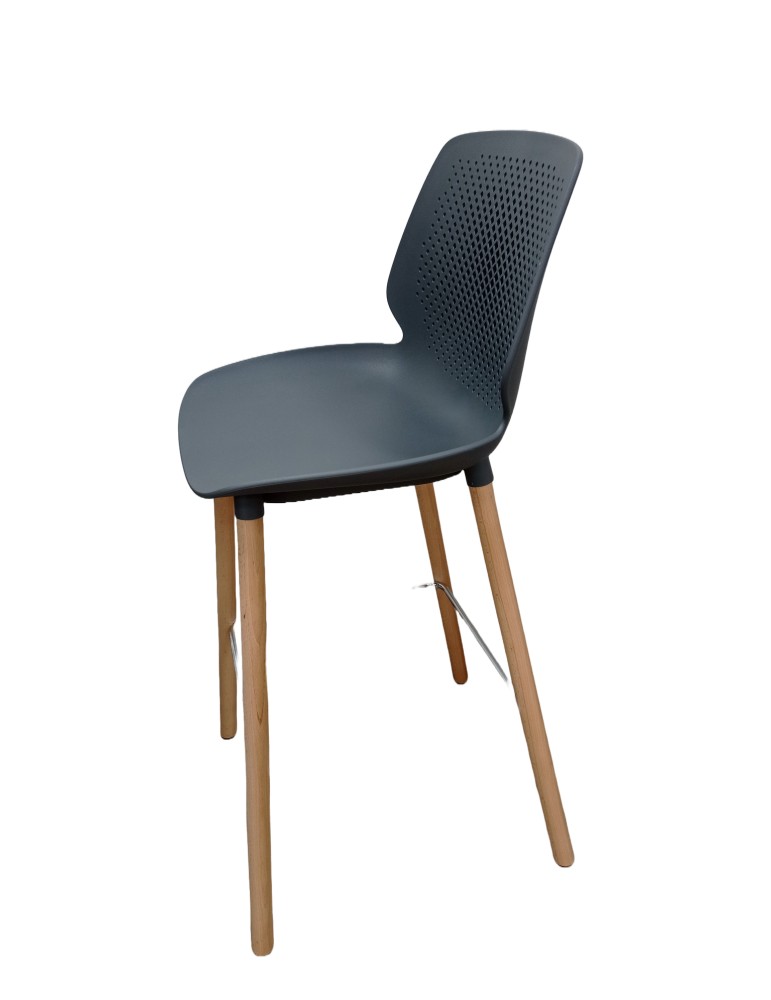 Tabouret haut coque Neuf Inyo Dossier Polypropylène Gris carbone / Assise Dossier Polypropylène Gris carbone