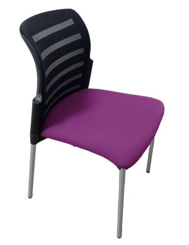 Chaise visiteur - AC100 -  Dossier résille noir / Assise tissus Prune