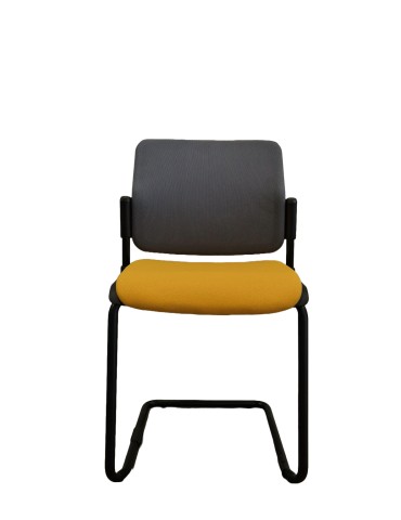 Chaise visiteur - Neuf - Tamaki piètement luge Dossier résille Gris / Assise tissus Jaune