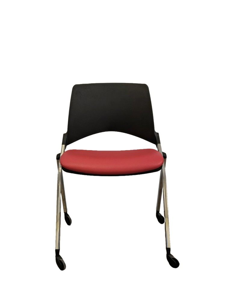 Chaise pliante CROOS- dossier polypropylène / Assise simili cuir rouge rabattable