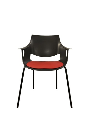 Chaise visiteur - Fano - Dossier polypro anthracite /  Assise tissus rouge 2