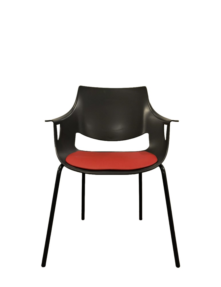 Chaise visiteur - Fano - Dossier polypro anthracite /  Assise tissus rouge