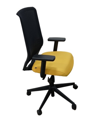 Fauteuil de travail - Neuf - Keno H Optima - Dossier résille Gris / Assise tissus Jaune