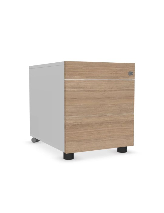 Caisson mobile métal - Neuf - Blanc / Chêne ambré - L 40 x H  x P - 3 tiroirs