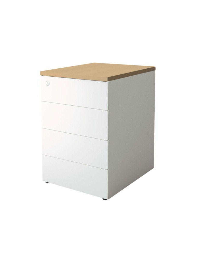 Caisson hauteur bureau métal -Neuf -  Frezza - Blanc / Acacia - L 42 x H 72 x P 80 - 4 tiroirs