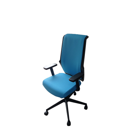 Fauteuil de travail - Udo - Neuf Déstockage - Dossier tissus bleu / Assise tissus bleu avec accoudoirs 2D