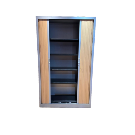 Armoire Haute à rideaux - Reconditionné - Gris alu / Hêtre foncé - L 120 x H 198 cm