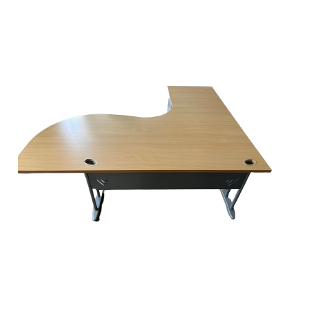 Bureau plan compact - Hêtre / Gris alu - L 180 x P 120 - 80 avec Caisson Fixe
