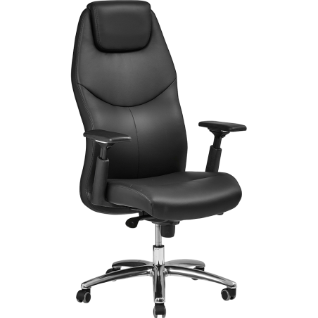 Fauteuil de travail - Alvin - Neuf - Dossier tissus simili cuir Noir / Assise simili cuir Noir - avec accoudoirs 3D