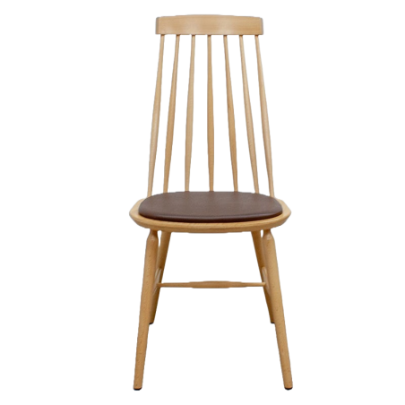 Chaise bois et placet cuir à barreaux SIF Bois - Simili cuir marron