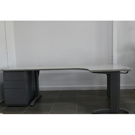 Bureau compact retour droit - Gris / Gris Clair- L 180 x P 120 cm - Caisson hauteur bureau