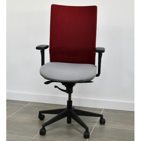 Fauteuil de travail - Eurosit - Ligne E4 Pro - Dossier résille Bordeaux / Assise tissus Gris clair