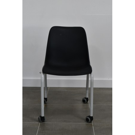 Chaise piètement 4 pieds roulettes Blanc coque noire - Reconditionné