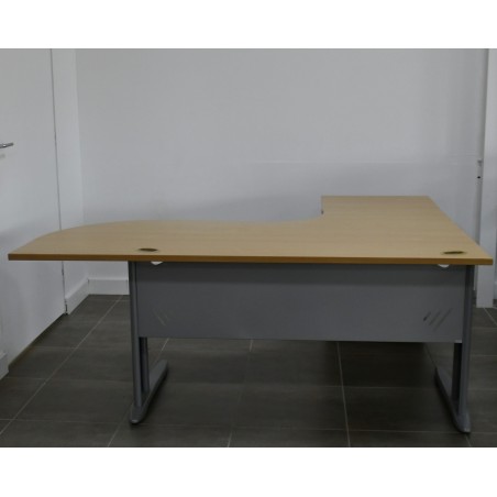 Bureau plan compact - Hêtre / Gris alu - L 160 x P 120 - 80 cm + Caisson hauteur Bureau P 60 cm