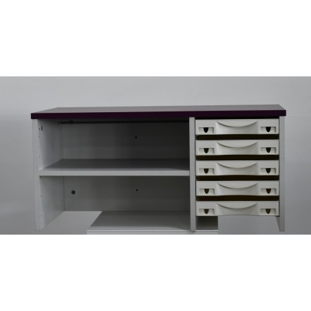 Réhausse bureau mélaminé avec rangement banettes - Blanc / Violet - L 80 cm
