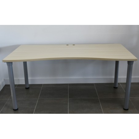 Bureau plan vague symétrique - Erable / Gris - L 160 x P 90/80 cm - Reconditionné