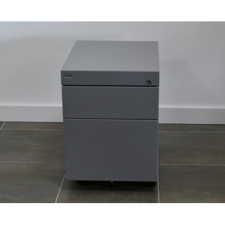 Caisson mobile métal - Gris alu - P 58 x H 57 x L 42 cm 1 tiroir + 1 DS - Reconditionné
