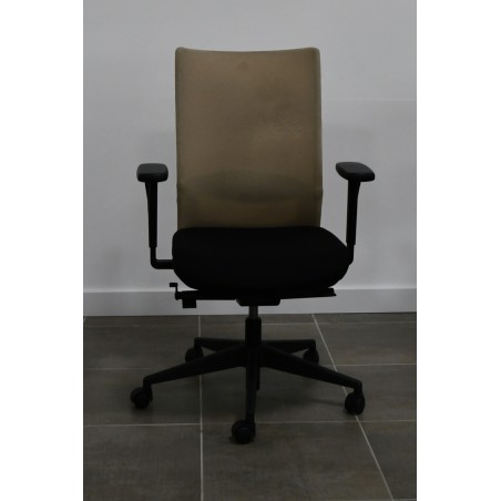 Fauteuil de travail Eurosit Ligne E4 Pro - Dossier résille Beige / Assise tissus Noir chiné