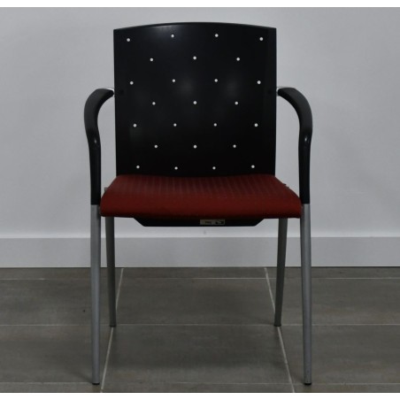 Chaise visiteur - Dossier polypropylène Noir / Assise tissus Rouge Jaquard