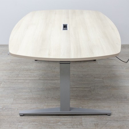 Table réunion Reconditionnée - Chêne / Gris clair - L 160  x P 110 cm - Réglable électrique en hauteur  68,5 / 125 cm