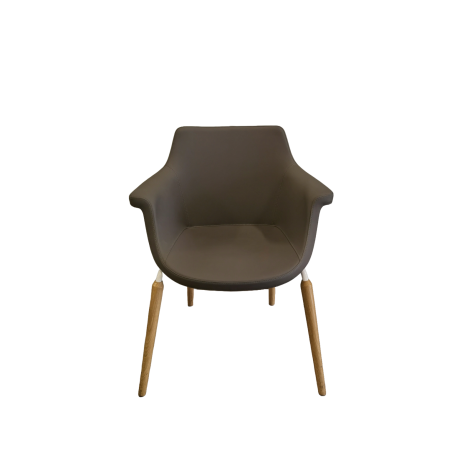 Chaise visiteur - Neuf - Accueil Kaika 4L Lwm Dossier simili cuir Taupe / assise simili cuir Taupe Accoudoirs intégrés