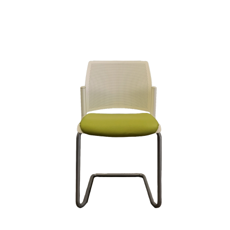 Chaise visiteur - Neuf - Tamaki piètement luge Dossier polypro Blanc / Assise tissus Simili cuir Vert Pomme