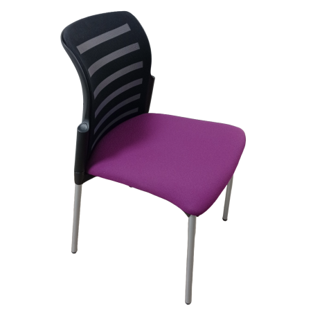 Chaise visiteur - AC100 -  Dossier résille noir / Assise tissus Prune