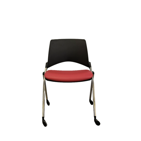 Chaise pliante CROOS- dossier polypropylène / Assise simili cuir rouge rabattable