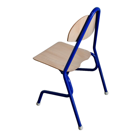 Chaise scolaire piètement bleu appuis sur table